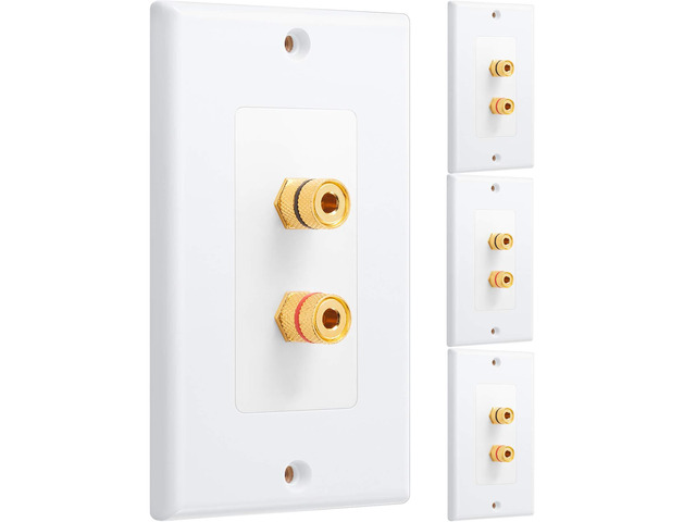 4 Pcs Speaker Wall Plate Gold Plated 2 Connector Banana Plug Wall Plate for in-Wall Speaker Wire, Surround Sound & Audio Systems