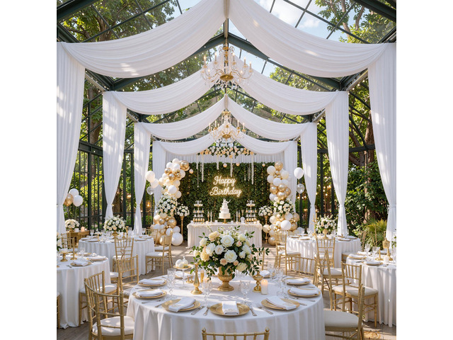 20x20ft White Ceiling Drapes for Wedding, 4 Panels 5×20ft Wrinkle-Free Silky Draping Fabric Ceiling Curtains for Tent Canopy Church Event Reception...