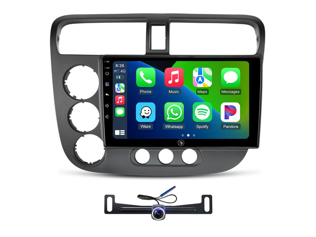 Car Radio Stereo for Honda Civic 2001-2005, Wireless CarPlay Android Auto 9 Inch Linux Touch Screen Navigation Head Unit Bluetooth FM/AM