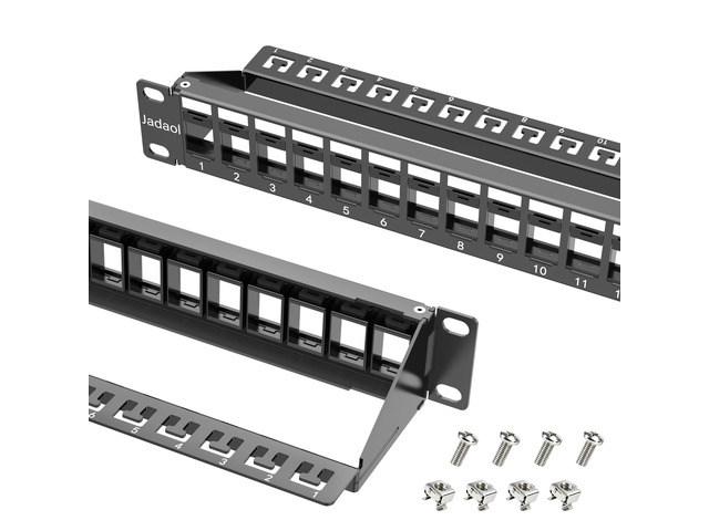 1U 24 Port 10Gbps Blank Patch Panel with Cable Management & Back Bar 19-Inch Rackmount or Wall Mount Keystone Panel for Cat6/Cat6a, HDMI, Coax,...
