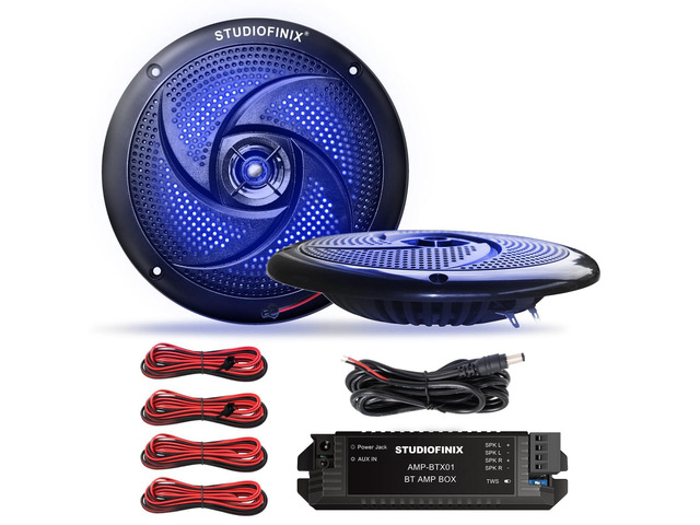 5.25' 160W Bluetooth Waterproof Marine Speakers - 2 Way Weather Resistant Boat Audio with LED Lights, and Low Profile Slim Style Suitable for Boat,...