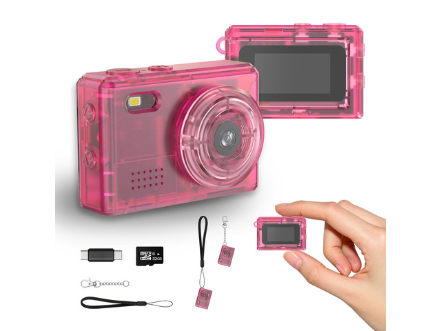 Y2K Mini Pink Keychain Camera, 1080P HD & 2MP, 32GB Card 5 Filters & Flash, 0.96' Display, OTG Adapter for Android, Mini Wearable Pendant for...