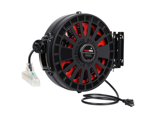 Retractable Extension Cord Reel, 45 FT, Heavy Duty 12AWG/3C SJTOW Power Cord, with Lighted Triple Tap Outlet, 15 Amp, Swivel Bracket for Ceiling or...