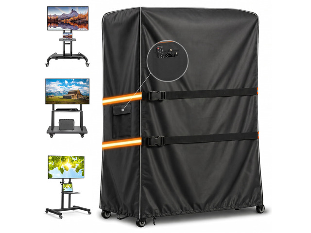 Outdoor TV Trolley Cover for 60-65 Inch Screen, Heavy Duty 600D Waterproof Rolling TV Stand Cover, Weatherproof Mobile TV Cart on Wheels Protector...