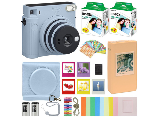 Instax Square SQ1 Instant Camera Glacier Blue with Carrying Case + Fuji Instax Film Value Pack (40 Sheets) Accessories Bundle, Photo Album,...