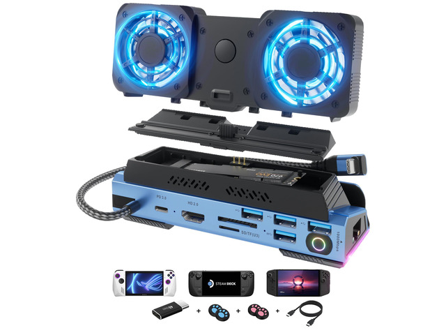YCE 14-in-1 Steam Deck Dock for Switch, ROG Ally, Legion Go Adjustable-speed dual fans and M.2 NVMe slot. 4K60, LAN, USB-A, PD, SD/TF. For OLED,...