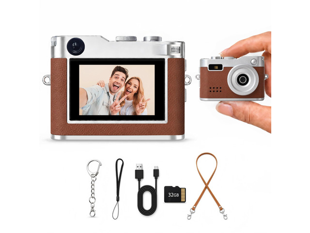 Mini Keychain Camera, Unique Gifts 1080P video, retro, 32GB card, 0.96' screen, webcam, photo/audio, for birthday, teens, her, him