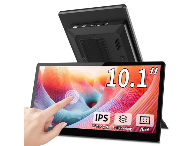 10.1 Inch Touchscreen Mini Monitor, IPS 1540×720 USB-C HDMI Portable Secondary Display with Stand & Speaker, Stretched Bar Screen for PC Laptop...