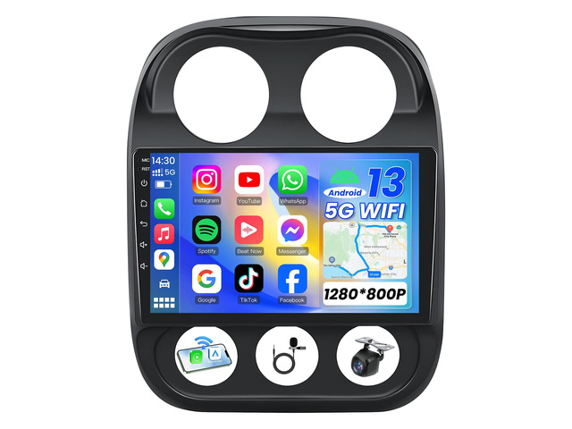 [8core] Car Radio Stereo for Jeep Patriot Compass 2010-2016: 10in 1280 * 800 IPS HD Touch Screen Replacement with Wireless CarPlay Android Auto GPS...