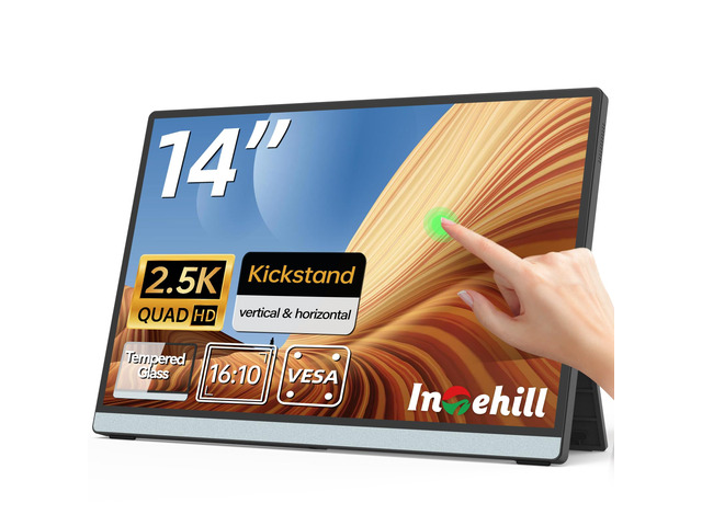 2.5K Portable Monitor Touchscreen, 14' Portable Touch Screen for Laptop 2560x1600, 16:10 Travel Monitor with Tempered Glass, 100% sRGB USB & HDMI...