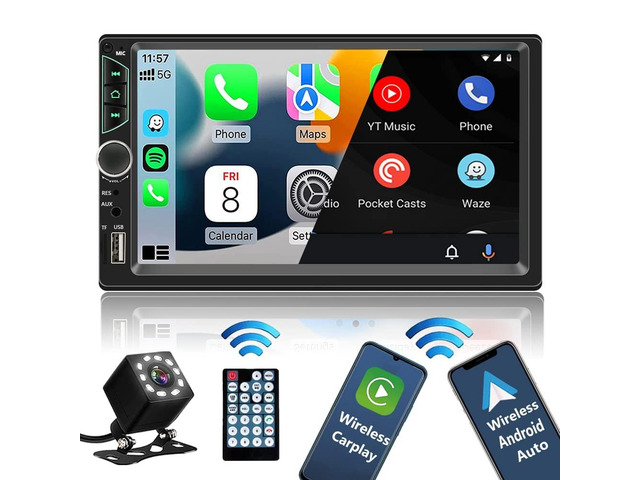 Double Din Car Stereo with Wireless Apple Carplay,Wireless Android Auto,7 inch HD Touch Screen Car Radio with Bluetooth, Car Audio Receiver with...