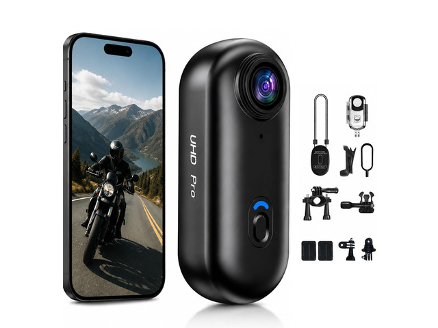 4K Mini Body Camera, Waterproof Wearable Cam for Cycling, Motorcycle, Vlogging, 64GB Built-in Storage, Sports POV Cam, Helmet Mounted, Mount...