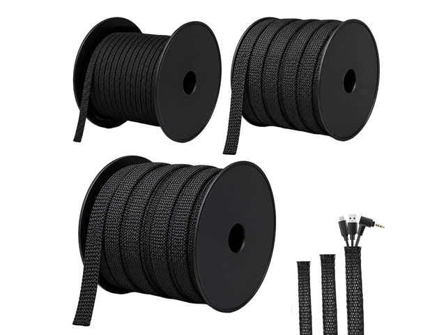 300 Feet - 1/4,1/2,3/8 Inch Braided Wire Loom PET Cable Loom Expandable Braided Sleeving Wire Sleeve for AutomotiveTV, Computer, Home Theater, Black