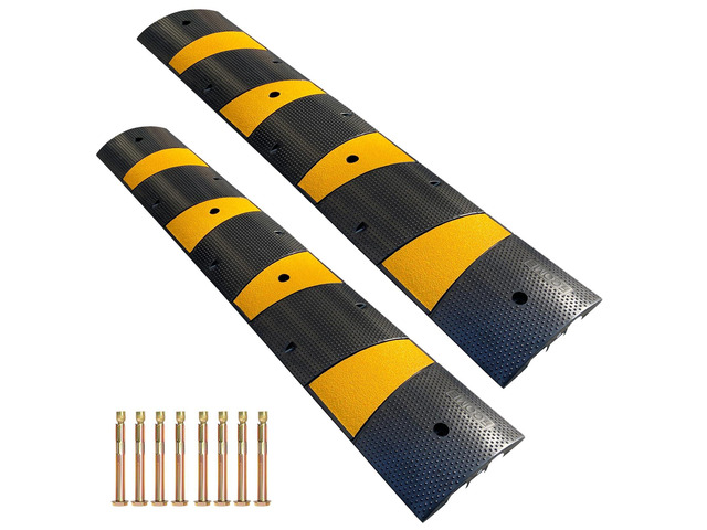Rubber Speed Bump 6 Feet Rubber Driveway Modular Heavy Duty Speed 72.4 x 12 x 2.4 Inch Cable Protector Ramp for Garage Gravel Roads Asphalt...