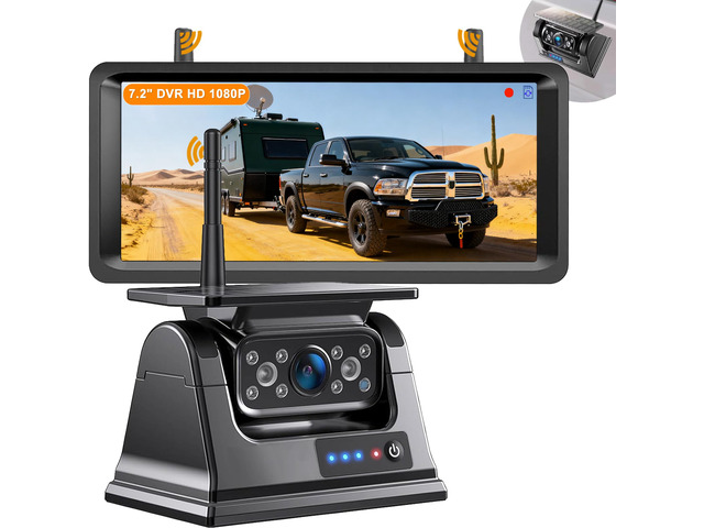 Wireless Backup Camera Magnetic Solar with 7.2' 2-Split Portable Monitor 1-Min Easy Install No Wiring/Drilling Rechargeable No Delay for Car RV Bus...