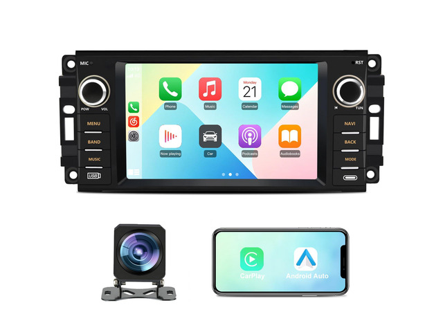 Car Radio Stereo for Jeep Wrangler JK 2007-2018 Dodge Ram 1500 2008-2012, 7 Inch Touch Screen CarPlay Android Auto Bluetooth GPS WiFi FM with...