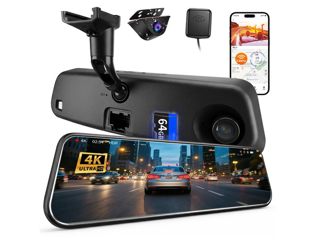 4K Rear Mirror Dash Cam for Ford F150 F250 F350 (2009-2025 with 16pin Auto dimming), Front 4K + Rear 1080P Camera, Integrated Replacement OEM Look,...