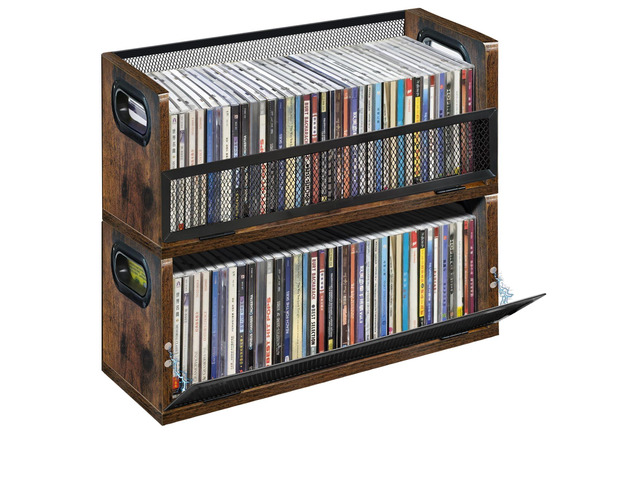 CD Storage Rack with Magnetic Door - 2 Pack Holds 76 Full-case CDs, Multi-tier Desktop/Closet Display, for Video Games/Papers/Cards