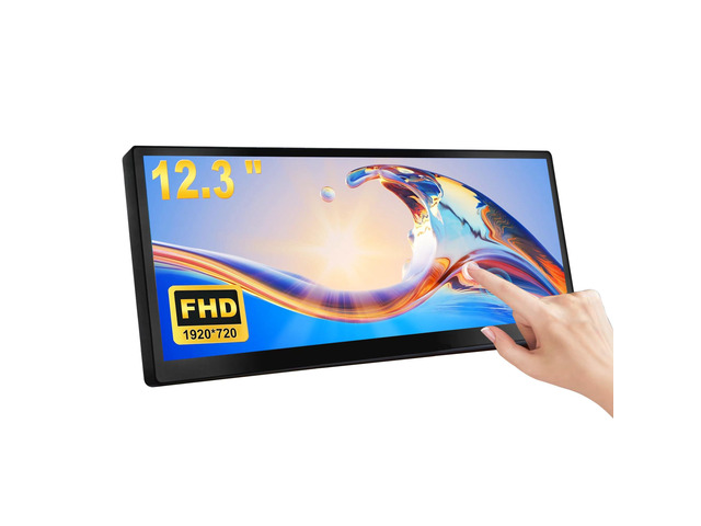 12.3 Inch Touch Screen Monitor IPS 1920x720 Stretched Bar LCD CNC Shell Mini Secondary Screen Portable Display HDMI for Laptop PC Temperature...