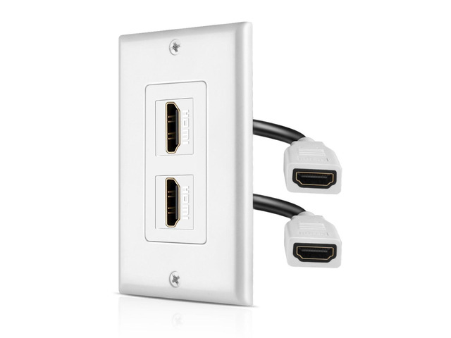 TNP 2 Port HDMI Wall Plate, Dual Pass-Through Outlet with Pigtails, White Dual Hdmi Faceplate with 4-Inch Pigtails Supports 4K, Arc/Earc,...