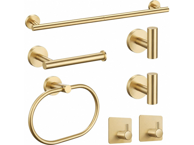 Brushed Gold Bathroom Accessories Set, 7 Pieces Gold Towel Bar Bathroom Hardware Set, 31.5 Inch Towel Racks for Bathroom, SUS304 Stainless Steel...