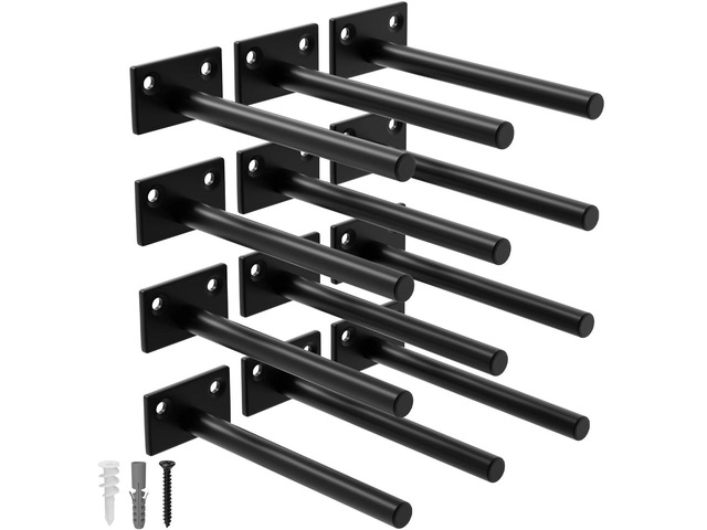 12-Pack 6 inch Floating Shelf Brackets, Hidden Shelf Bracket for Wood Concealed Blind Shelving Support, Invisible Black Brackets for DIY...