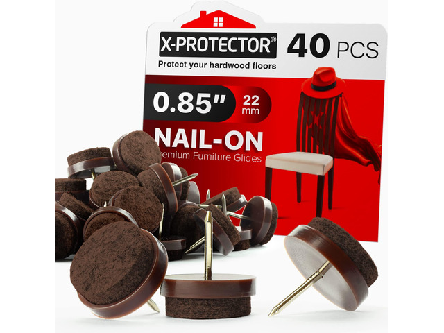 Nail-on Felt Pads 40 PCS - 0.85' Felt Furniture Pads Brown Chair Leg Floor Protectors - Nail in Furniture Pads for Furniture Legs - The Best Felt...
