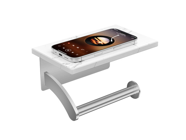 Toilet Paper Holder with Shelf, Natural Marble, Commercial Brushed Nickel, Wall Mount 304 Stainless Steel Commercial Bathroom Tissue Roll...