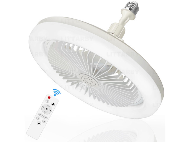 Socket Fan Light with Remote Control, 3 Colors 3000K-6500K Dimmable LED Light Bulb Fan Screw in Ceiling Fan for Bedroom, Kitchen, Storage Room,...