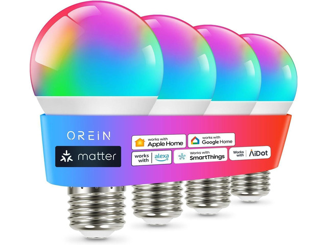 Matter Smart Light Bulb, A19 RGBTW Color Changing Light Bulbs, 4 Pack Work with Alexa/Apple Home/Google Home/SmartThings800lm 60W Equivalent...
