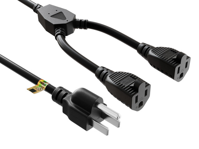Power Cord Splitter Cable, 2 NEMA 5-15R to 1 NEMA 5-15P - Splitter Cord, Y Power Cable, Power Cord Extension and Splitter (72 inches)