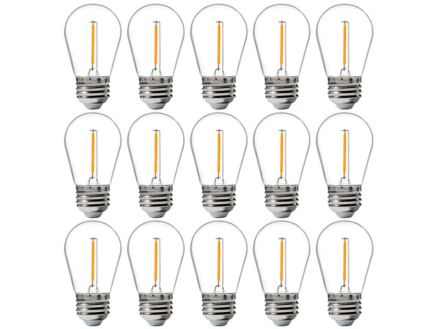 15 Pack Outdoor LED Replacement Bulbs for String Light, S14 LED Hanging Light Bulbs for Patio, Garden, E26 Base, 2200K Warm White, Non-Dimmable