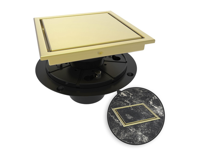 6 Inch Square Shower Drain Gold Floor Drain with Flange Reversible 2-in-1 Cover Tile Insert Grate Removable SUS304 Stainless Steel CUPC Certified...