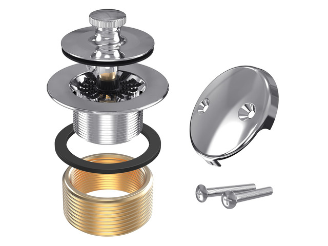 Bathtub Drain Kit with Two-Hole Overflow Faceplate, Bath Tub Drain All Metal Lift & Turn Bath Tub Drain Trim Set Replacement Conversion Kit, Tub...