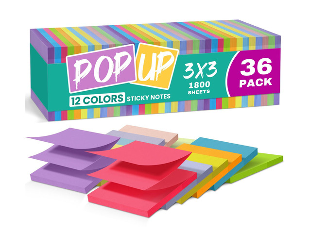 36 Pads Pop Up Sticky Notes, 3x3 Inches, Accordion Self-Stick Notes Accordion Sticky Notes Refill for Dispenser, Bulk Sticky Notes for Office,...