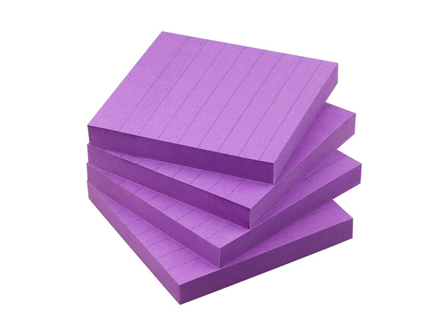Lined Sticky Notes 3x3 in, Self-Adhesive, 4 Pads, 90 Sheets Each(Purple) Strong Self-Adhesive Backing, Sticks Firmly and Removes Cleanly