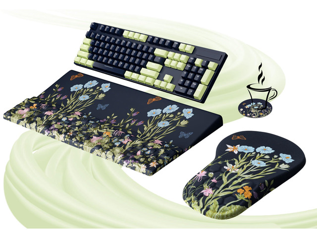 Ergonomic Mouse Pad and Keyboard Stand Wrist Rest Set, Memory Foam Comfort, Pain Relief for Typing, Office Desk Accessories, Moonlit Blossoms