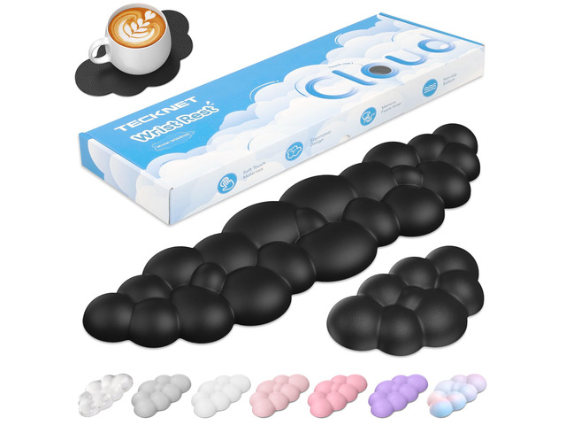 Cloud Keyboard Wrist Rest Set, Cloud Wrist Rest with Non-Slip Base, PU Leather Wrist Pad for Keyboard with Ergonomic Memory Foam for Computer...