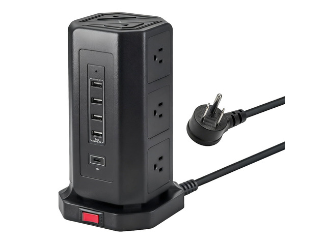 Power Strip Tower with USB Ports Surge Protector,Power Cord with 9 AC Outlet and 4 USB (3A 1C), 6 FT Extension Cord with Multiple Outlets, Charging...