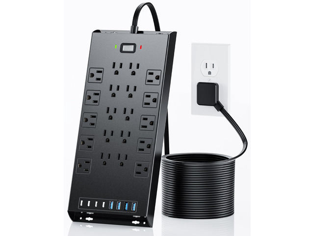 Surge Protector Power Strip 4800J, 10Ft Long Extension Cord Flat Plug, 20 Outlets 4 USB-A 4 USB-C Ports, Wall Mountable, Home Office Dorm...