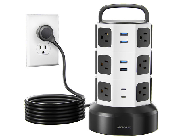 Power Strip Tower Surge Protector, 12 AC 6 USB (2 USB C), 1050J 10Ft Retractable Extension Cord with Multiple Outlets, 1625W/13A Outlet Extender,...