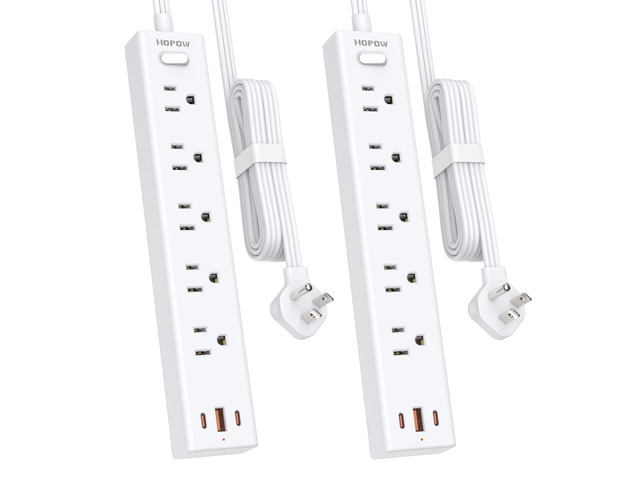 2 Pack Surge Protector Power Strip, 5AC & 1A2C, 6FT Flat Plug Extension Cord Flat Power Strip, 1700J, 0.33in Ultra Thin Plug, 1250W/10A, Wide Spaced,...