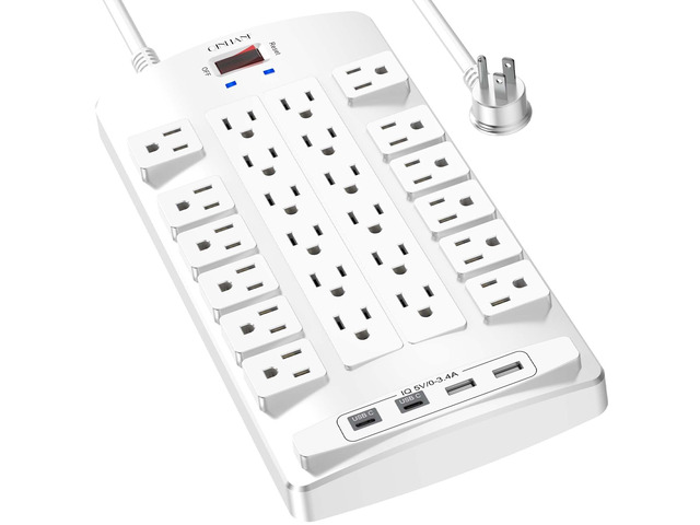Surge Protector Power Strip - 6Ft Flat Plug Heavy Duty Extension Cord with 24 Outlets and 4 USB Ports(2 USB-C Ports), 4100J, for Home, Office,...
