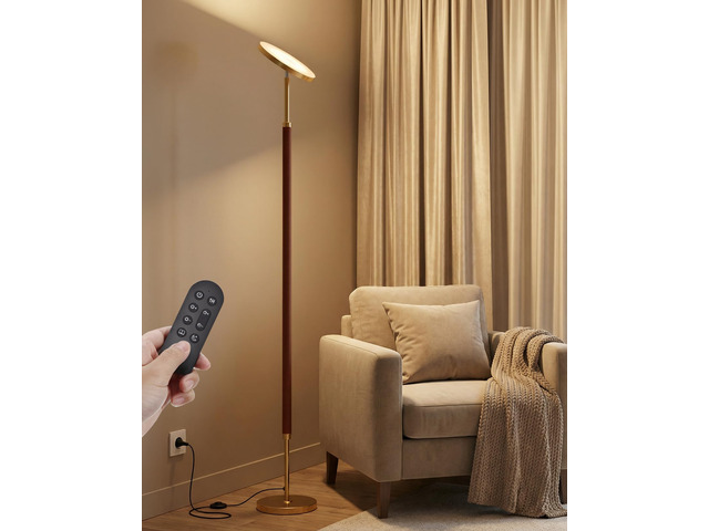 Wood LED Torchiere Floor Lamp with Remote, 3000LM Dimmable 69' Tall Uplight, 2700K-6500K Color Temperature, 1-Hour Timer, Eye-Caring Lighting, For...