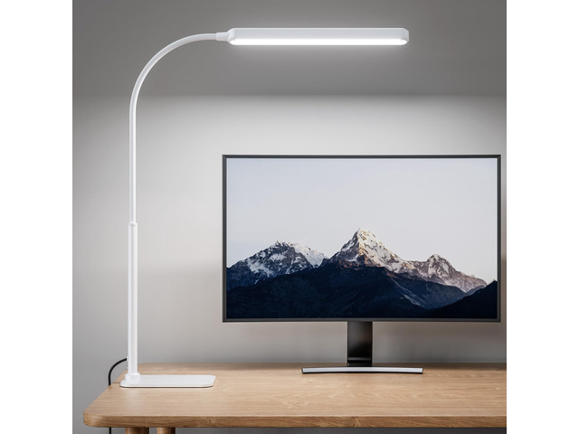 Eye-Caring LED Desk Lamp Work Lamp Office Lamp with Base White, Touch Control, 360° Flexible Gooseneck, 3 Modes Smooth Dimming, Memory Function,...