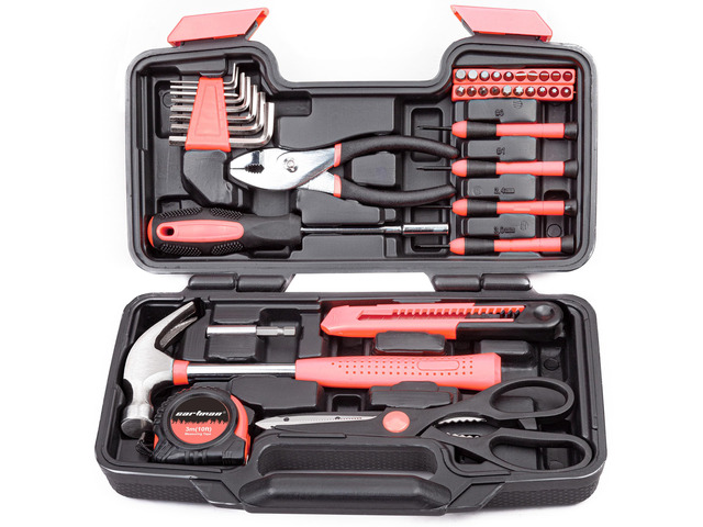 39-Piece Household Tool Set, pink Hand Kit With Storage Case Complete assortment for home repairs, DIY projects, furniture setup, crafting, and...