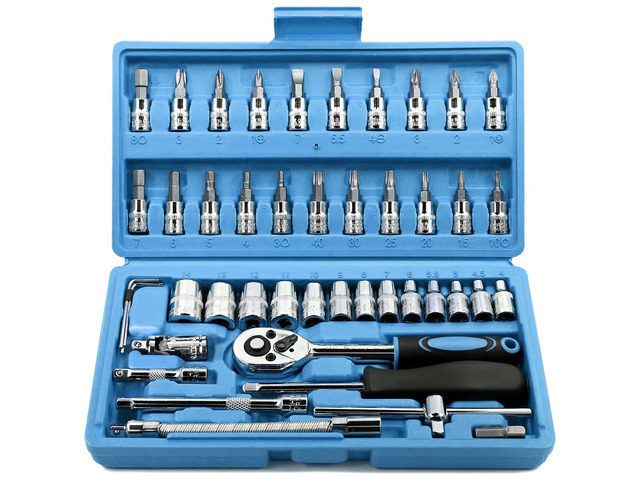 46 Pieces 1/4 inch Drive Socket Ratchet Wrench Set, with Bit Socket Set Metric and Extension Bar for Auto Repairing and Household, with Blue...