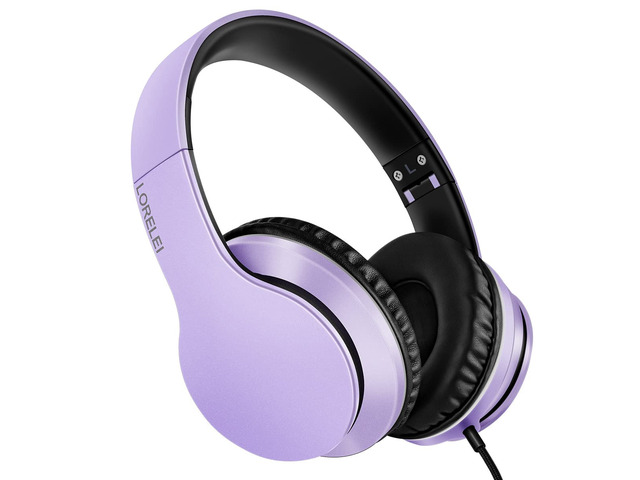 X6 Over-Ear Headphones with Microphone, Purple-Black Lightweight Foldable & Portable Stereo Bass, Wired for Smartphone & Tablet, MP3 (1.45M No-Tangle)