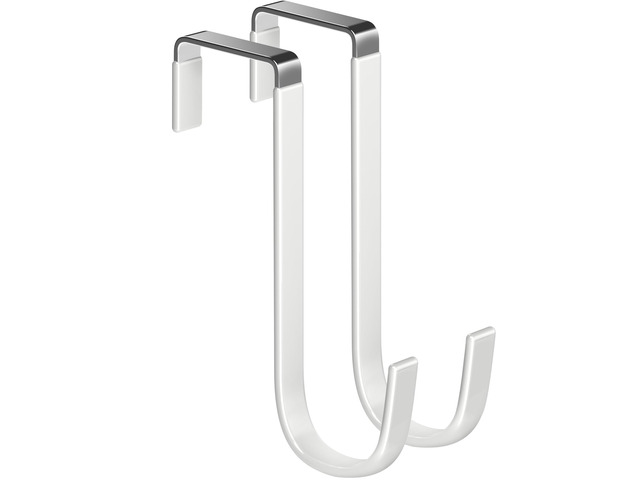 Single Over Door Steel Hooks 2 Pack Fit 1-3/8' Door 5.5' White Plastic Coated Rubber Feel Towel Rack Robe Coat Shoe Wreath Hanger No Damage No...