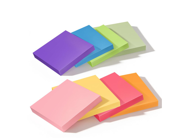 3x3 Inch 8 Pack Self-Stick Sticky Notes, 480 Total Sheets, Colorful Memo Pads for Home, Office & School